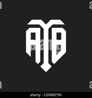 AB logo with shield white orange shape design template isolated on black background Stock Vector