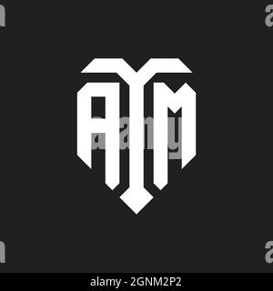 AM logo with shield white orange shape design template isolated on black background Stock Vector