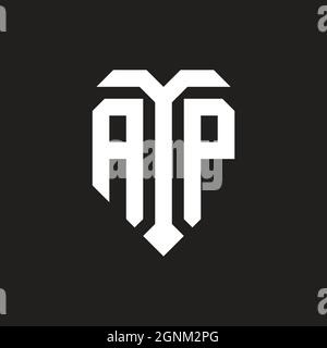 AP logo with shield white orange shape design template isolated on black background Stock Vector
