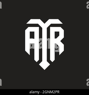 AR logo with shield white orange shape design template isolated on black background Stock Vector