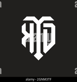 KN logo with shield white orange shape design template isolated on black background Stock Vector