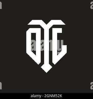 OZ logo with shield white orange shape design template isolated on black background Stock Vector