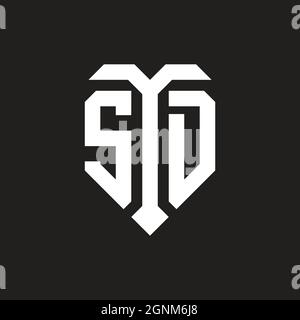 SX logo with shield white orange shape design template isolated on black background Stock Vector