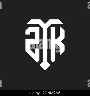 ZK logo with isolated love shape black and white color template design vector, heart shape monogram Stock Vector