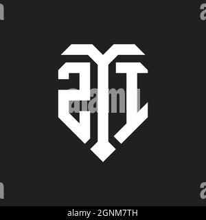 ZI logo with isolated love shape black and white color template design vector, heart shape monogram Stock Vector