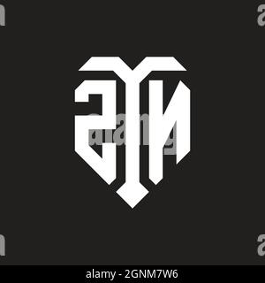 ZN logo with isolated love shape black and white color template design vector, heart shape monogram Stock Vector