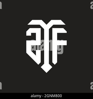 ZF logo with isolated love shape black and white color template design vector, heart shape monogram Stock Vector