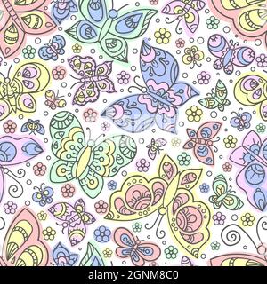 Seamless background with butterflies. Doodle style. Summer theme.Vector Stock Vector