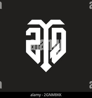 ZQ logo with isolated love shape black and white color template design vector, heart shape monogram Stock Vector