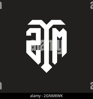 ZM logo with isolated love shape black and white color template design vector, heart shape monogram Stock Vector