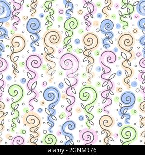 Seamless pattern. Spiral leaves. Linear drawing. Vector Stock Vector
