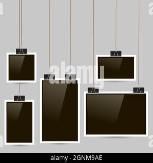 Set of Different Photo Frames on Grey Wall Stock Vector