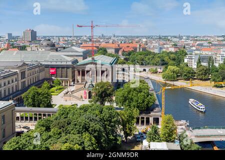 Berlin, Germany - Juli 22, 2013: Aerial view from Berliner Dom at Museum island with Alte Nationalgalerie and Pergamonmuseum Stock Photo