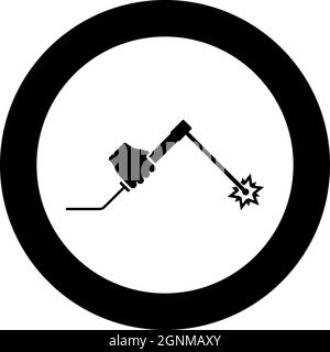 Welding machine in hand holding electric tool use Arm using equipment Spark electrode icon in circle round black color vector illustration solid Stock Vector