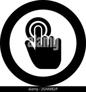 Click on button Hand cursor Touch screen icon in circle round black color vector illustration solid outline style simple image Stock Vector