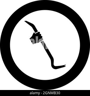 Crowbar in hand holding tool use Arm using Multifunctional utility bar icon in circle round black color vector illustration solid outline style Stock Vector