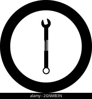Wrench hexagon Spanner Hand tool Mechanic engineer instrument icon in circle round black color vector illustration solid outline style simple image Stock Vector
