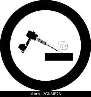 Wood hammer with chisel using treatment surface shavings use arm Woodworking tool Workshop planer icon in circle round black color vector Stock Vector