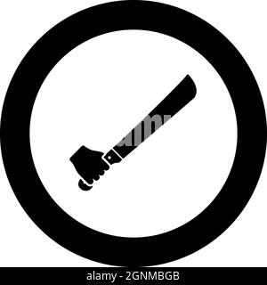 Machete in hand in use Arm Big knife icon in circle round black color vector illustration solid outline style simple image Stock Vector