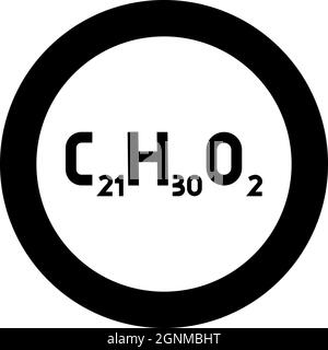 Chemical formula C21H30O2 Cannabidiol CBD Phytocannabinoid marijuana pot grass hemp cannabis molecule icon in circle round black color vector Stock Vector