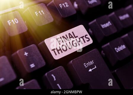 Text caption presenting Final Thoughts. Internet Concept Conclusion Last Analysis Recommendations Finale of idea Converting Analog Data To Digital Stock Photo
