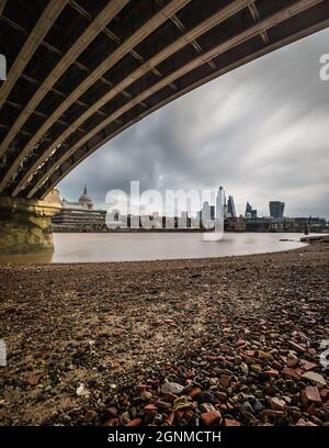 The view of the city of London from under Blackfriars Bridge Stock Photo