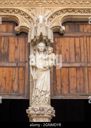 Trumeau Virgin and Child statue from the Mallorca Cathedral portal Stock Photo