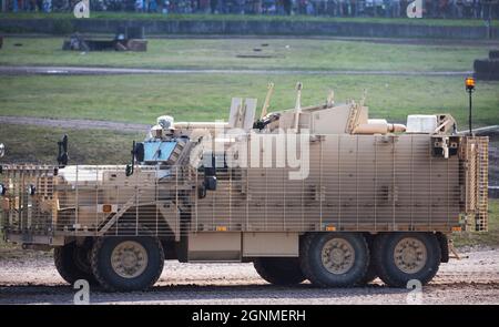 British Army Mastiff armoured 6 wheel drive patrol vehicle, Bovington Tank Museum, Dorset, England Stock Photo