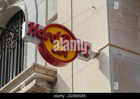 VALENCIA, SPAIN - SEPTEMBER 25, 2021: Hard Rock Cafe is a chain of theme restaurants founded in 1971 Stock Photo