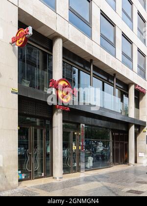 VALENCIA, SPAIN - SEPTEMBER 25, 2021: Hard Rock Cafe is a chain of theme restaurants founded in 1971 Stock Photo