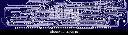 Technology backgraund of blue printed circuit board with neon highlighted wires and pads Stock Photo