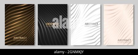 Modern elegant luxury cover design set for flyer layout, brochure, presentation. Vector luxury backgrounds collection with abstract wavy lines pattern Stock Vector