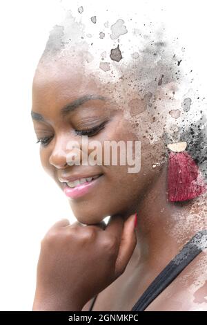 Paintography. Artist inside each of Double exposure portrait of a woman Stock Photo