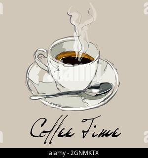 Drawing and watercolor showing a cup of coffee -  vector illustration Stock Vector