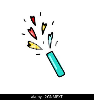 Doodle Valentines Day hearts petard. Hand-drawn color love symbol isolated on white background. Cute greeting spark firecracker card. Wedding, marry m Stock Vector