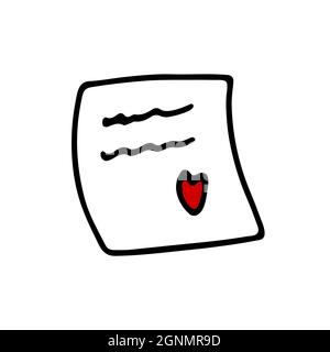 Doodle memo sticker with heart. Hand-drawn outline notepaper isolated on white background. Sign of congratulation, message, wedding, Valentines Day, r Stock Vector