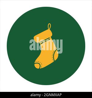 Hand drawn Decorative Christmas Stocking hanging New year decoration for gift. Santa Claus sock sign green yellow vector illustration Traditional Stock Vector