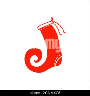 Hand drawn Decorative Christmas Stocking hanging New year decorations for gifts. Santa Claus Red socks vector illustration. Traditional stylish winter Stock Vector
