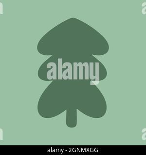 Merry Christmas tree Happy New Year simple card Winter Holidays vector. Forest snow postcard graphic design element. Cute Hand drawn primitive small Stock Vector