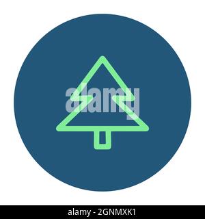 Christmas fir tree button line logo on circle background. Green blue sign pine hand drawn winter New year symbol vector illustration. Decoration brush Stock Vector