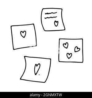 Doodle sticker, photo with hearts set. Hand-drawn outline cards isolated on white background. Sign of congratulation, message, wedding, Valentines Day Stock Vector