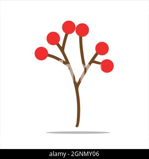 Hand drawn red berry Gelder rose plant on white background illustration. Beautiful winter branch logo icon element. Graphic design handdrawn Christmas Stock Vector