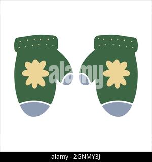 Christmas pair mittens illustration Calligraphy inspiration graphic design typography element Hand drawn postcard simple green violet glove Mitten Stock Vector