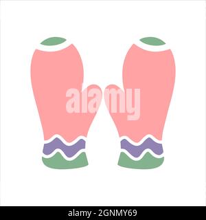 Mitten glove Christmas hand drawn design elements vector illustration. Calligraphy holiday New Year icons set winter waves striped decoration pattern Stock Vector