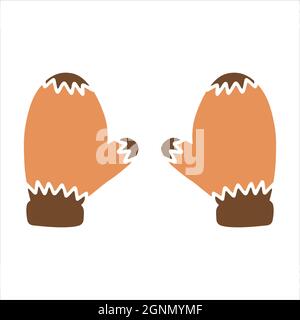 Christmas mittens illustration Calligraphy inspiration graphic design typography element. Hand drawn postcard. Cute simple brown orange glove mitten Stock Vector