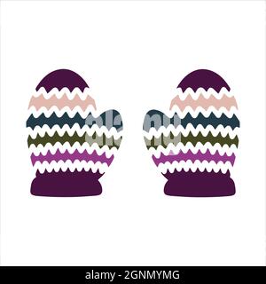 Christmas mittens illustration Calligraphy inspiration graphic design typography element. Hand drawn postcard. Blue violet orange glove green mitten Stock Vector
