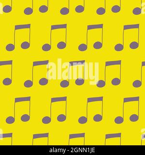 Music notes seamless pattern on yellow background, vector illustration for textiles and wrapping paper Stock Vector