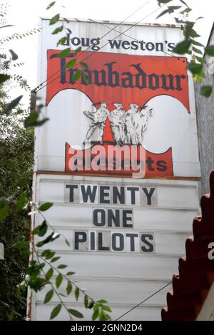 West Hollywood, California, USA 26th September 2021 Twenty One Pilots Marquee for Takeover Tour Concert at The Troubadour on September 28, 2021, Night 1 of 4 LA Shows this week, at The Troubadour on September 26, 2021 in West Hollywood, California USA. Photo by Barry King/Alamy Stock Photo Stock Photo