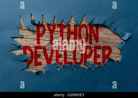 Conceptual caption Python Developer. Concept meaning responsible for writing serverside web application logic Replacing Old Wallpaper Design, Creating Stock Photo