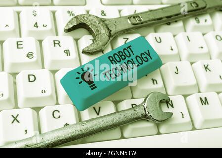 Text showing inspiration Robot Technology. Business showcase develop machines that can substitute for humans task Abstract Sending Multiple Messages Stock Photo